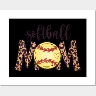 Moms Softball Leopard Print Mothers Day Womens Softball Posters and Art